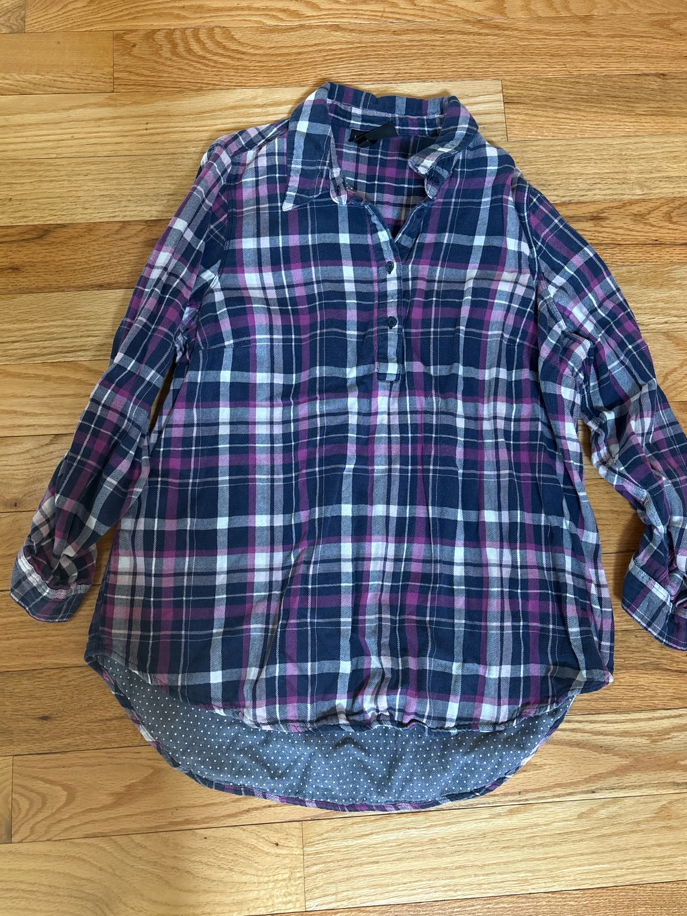 Lane Bryant Navy, White & Pink Plaid Long-Sleeve Shirt